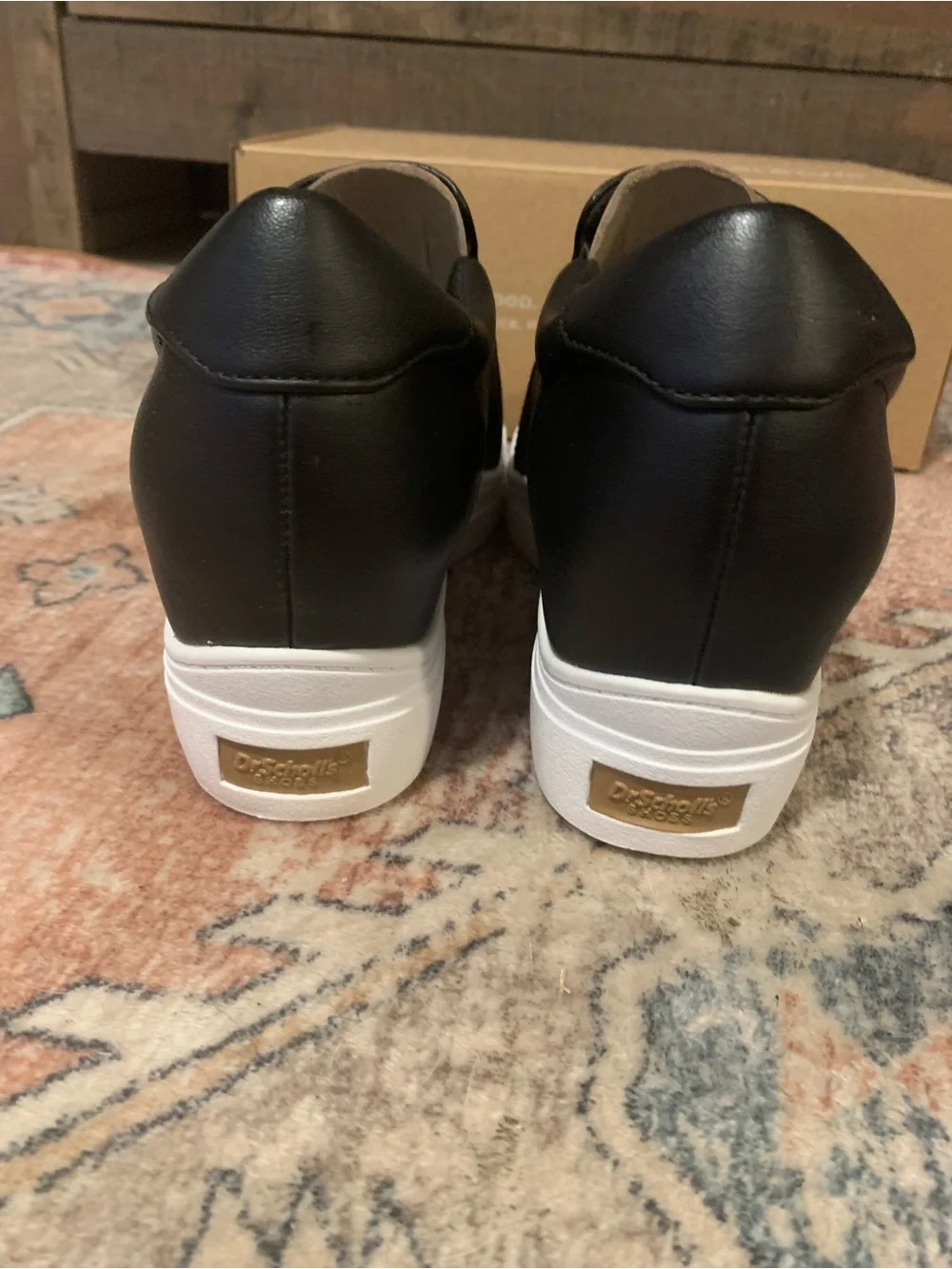 Dr. Scholl's Time Off Wedge Black Slip-On Women’s Sneaker, White Sole Size 9.5